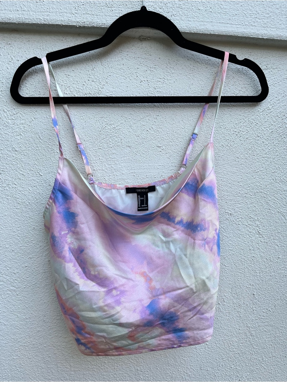 Forever 21 Pink, Purple & Blue Tie-Dye Satin Cowl Cami